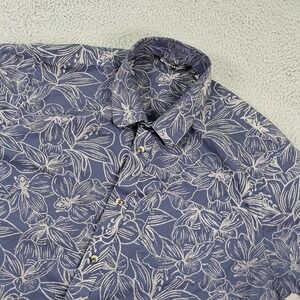 Travis Mathew Shirt Mens Large Blue Floral Hawaiian Short Sleeve Button Front